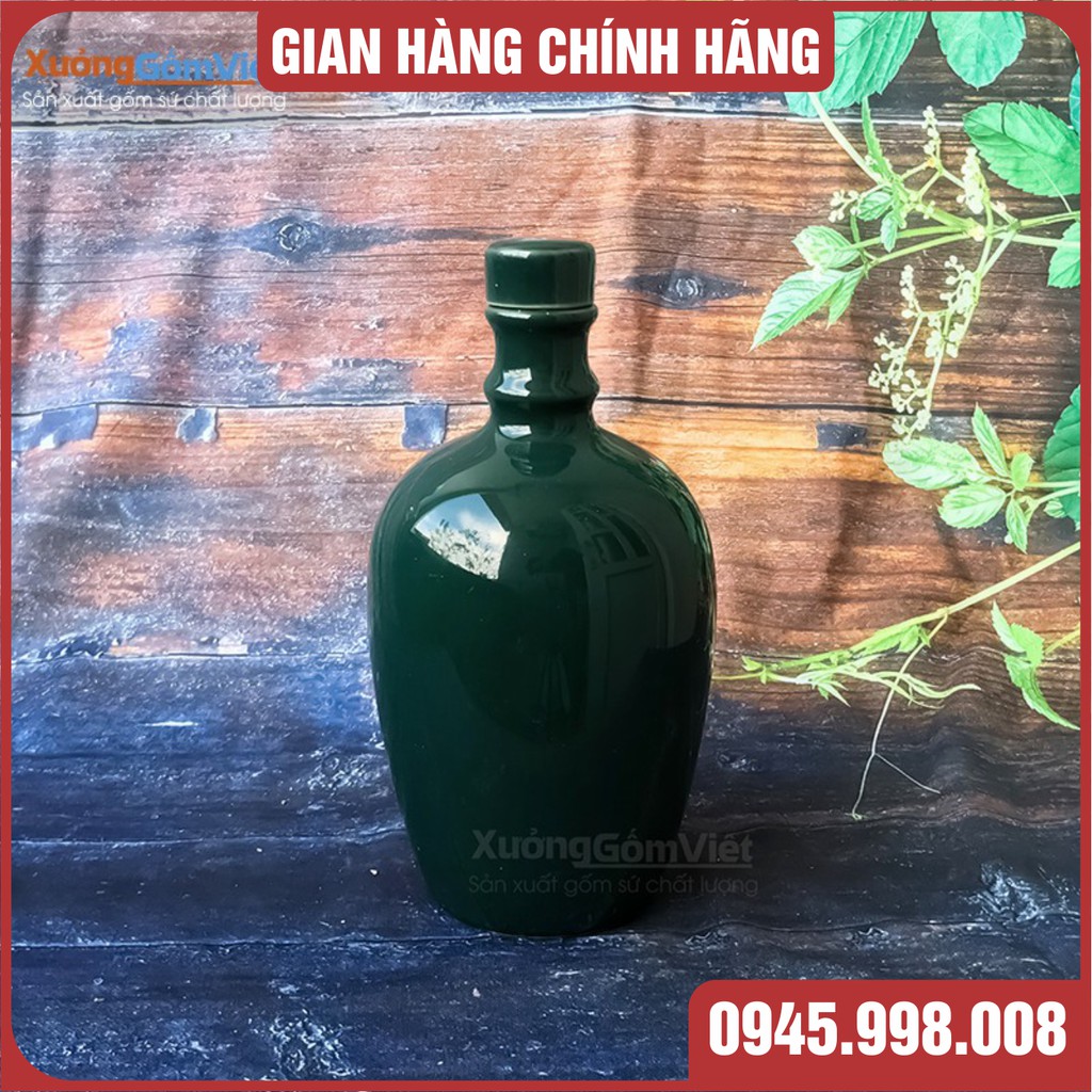 [Bát Tràng giá rẻ] Bình đựng rượu, chiết rượu - cao cấp gốm sứ Bát Tràng dung tích 900ml màu xanh cổ vịt đẹp xuất sắc