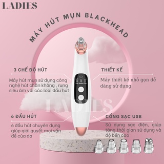 Máy hút mụn, máy hút mụn đầu đen, cám bọc cầm tay mini sạc pin cao cấp blackhead 3 chế độ 6 đầu hút