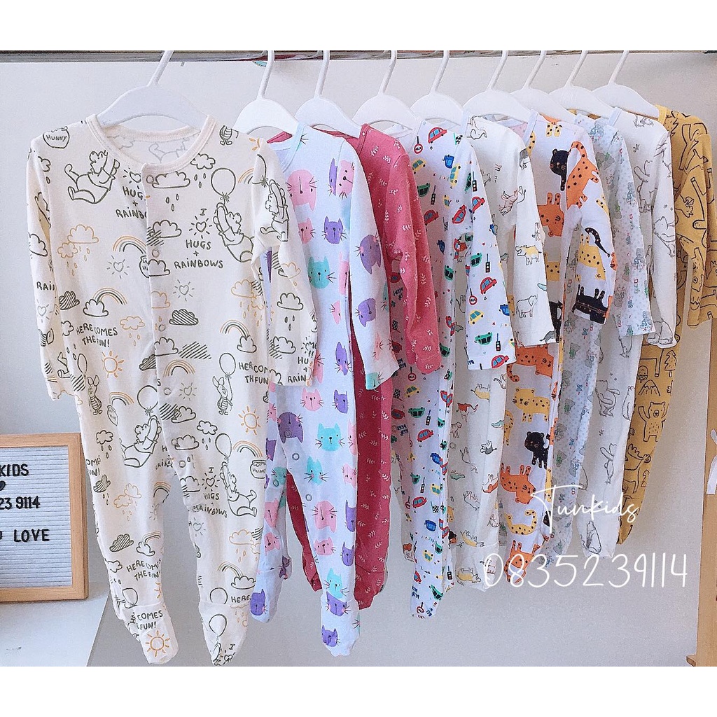 Body cotton dài tay body sleepsuit xuất xịn bé trai bé gái