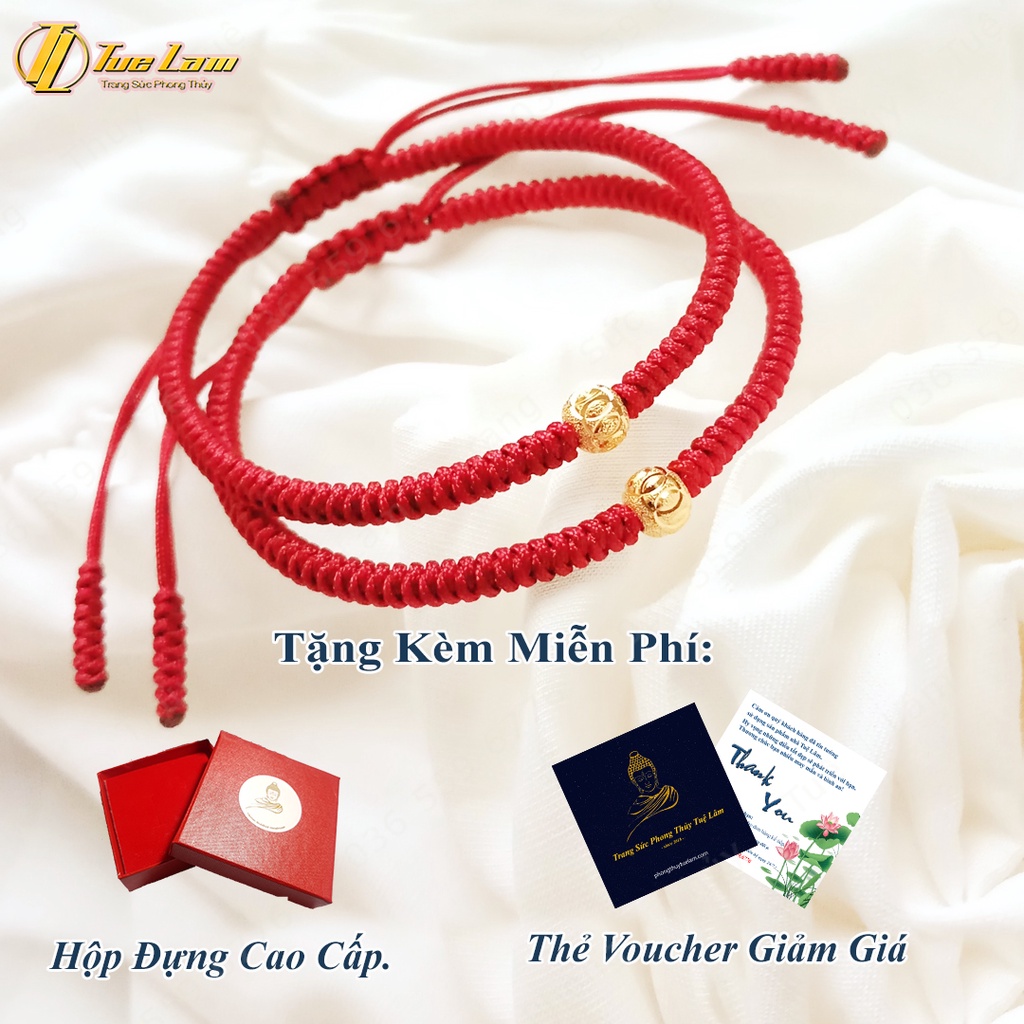 Vòng tay may mắn chỉ đỏ bện handmade charm bi bạc si cát màu vàng hợp mệnh - Tuệ Lâm