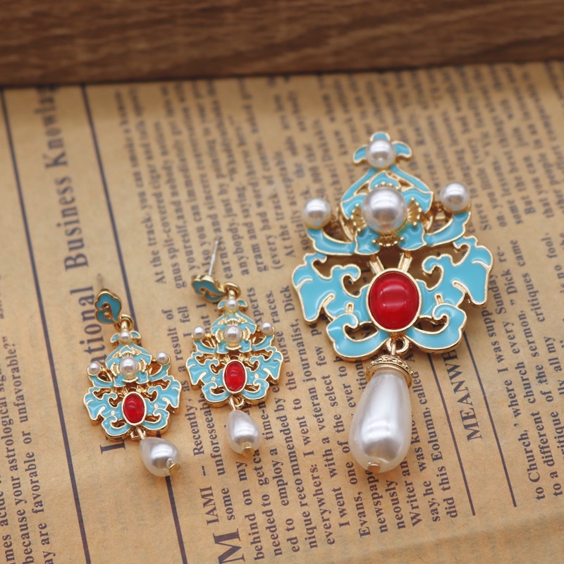 Ghim Cài Áo Kim Loại Tráng Men Họa Tiết Hình Học Vintage Cho Nữ