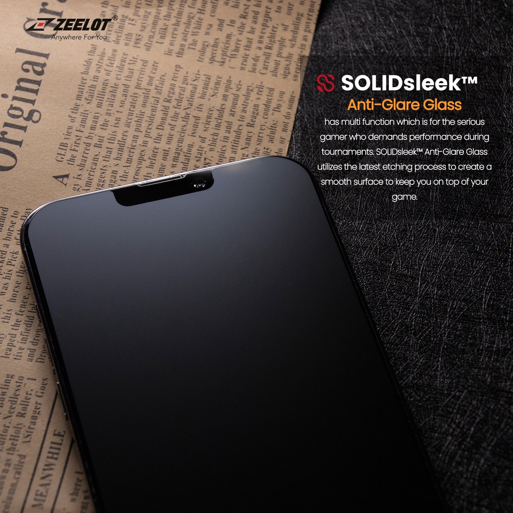 Miếng Dán Cường Lực ZEELOT SOLIDSLEEK Chống Vân Tay Có Viền Đen cho iPhone 13 Pro Max / 13 Pro / 13 / 13 Mini_Chính hãng