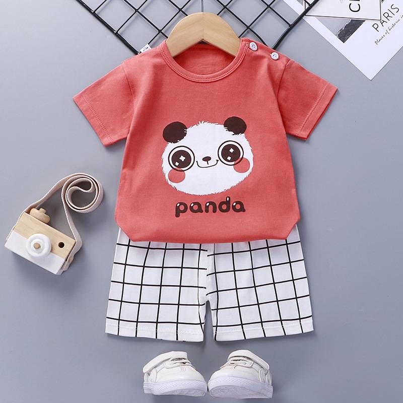 Bộ quần áo thể thao bằng cotton in họa tiết hoạt hình gấu trúc thời trang mùa hè cho bé