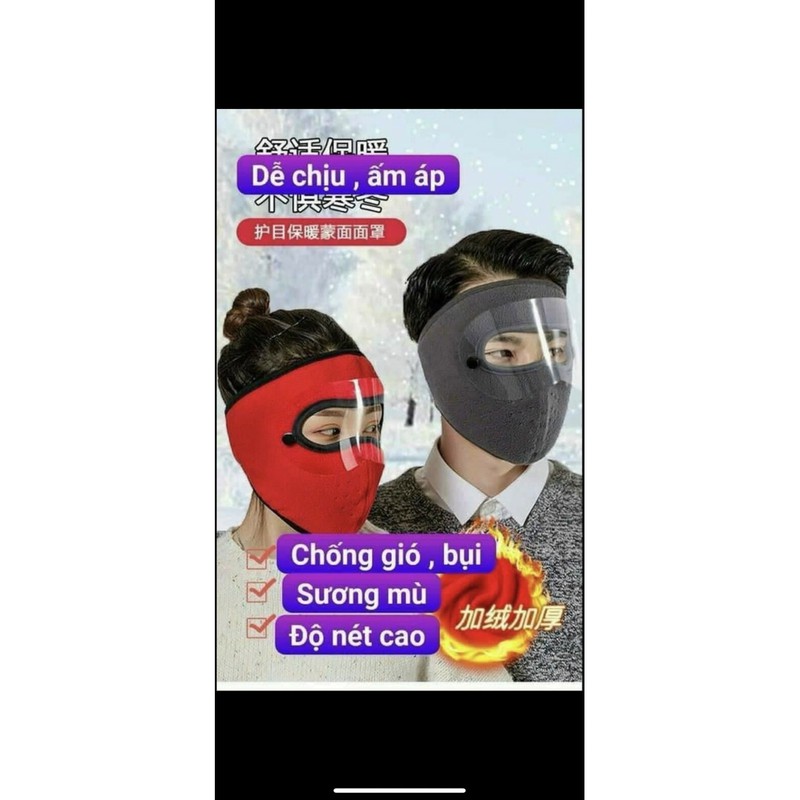 Khẩu trang ninja nỉ có kính tránh gió, giữ nhiệt