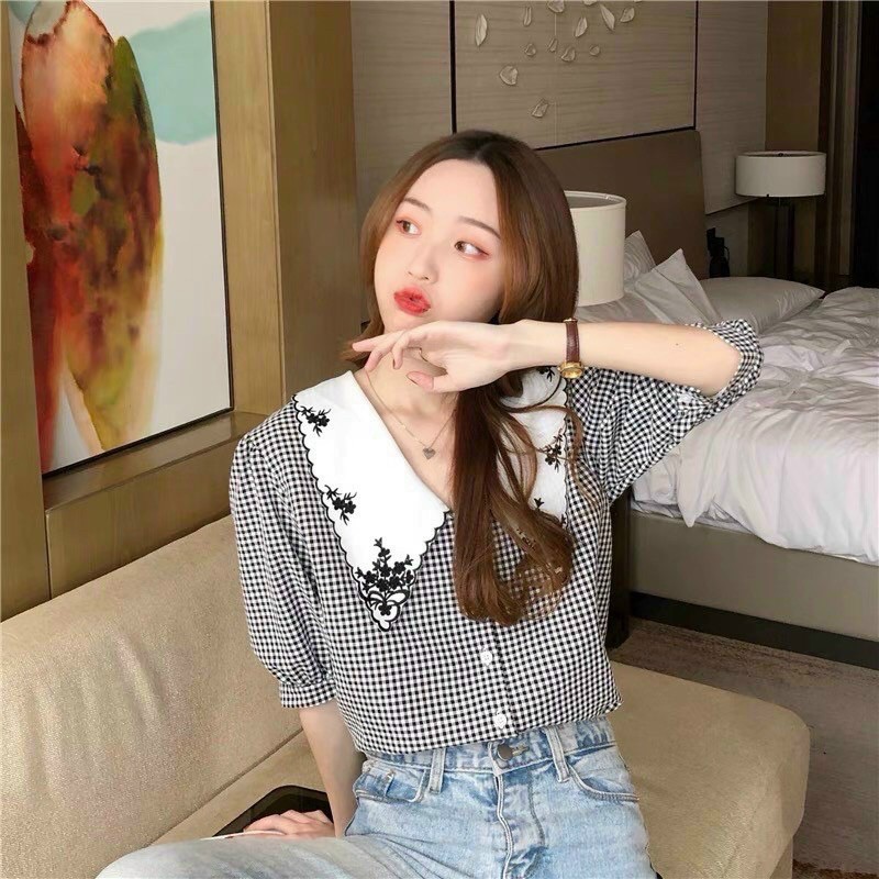 Áo sơ mi G406 cổ thêu hoa nữ tính CÓ BIGSIZE đi học hay công sở đều hợp thời trang dễ phối quần hoặc chân váy đều xinh