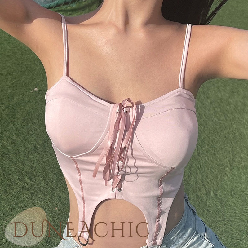 DUNEA Áo Hai Dây Màu Trơn Hở Lưng Quyến Rũ Cho Nữ