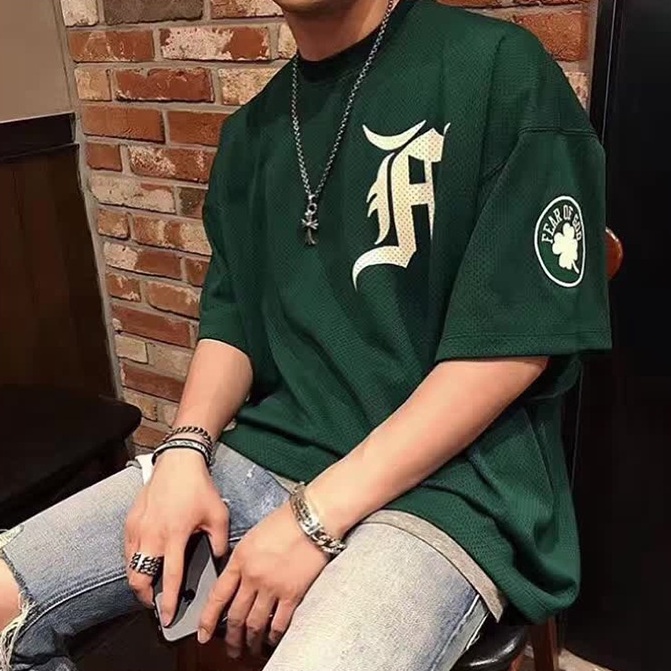Áo phông unisex áo thun tay lỡ dạng lưới bóng rổ fear of god streetwear 1980street