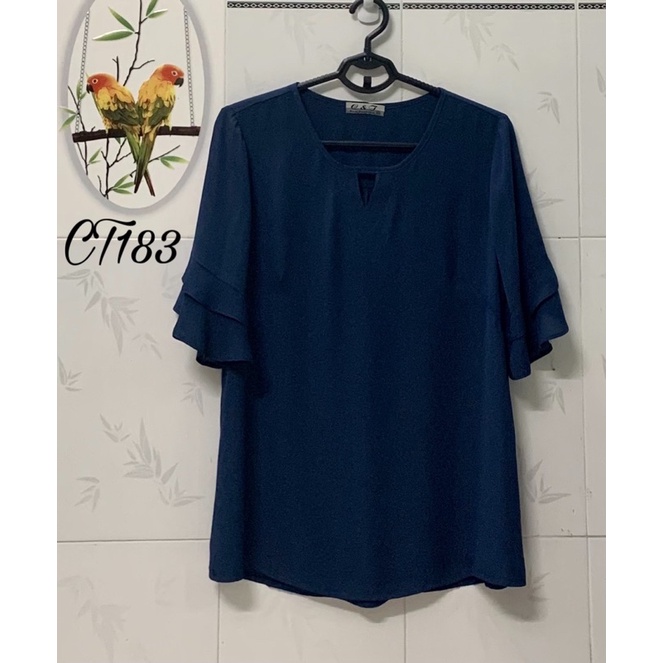 Áo kiểu trung niên tay ngắn bèo 2 tầng