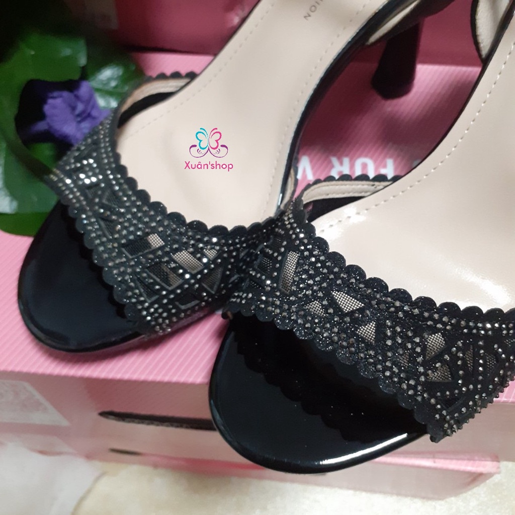 Sandal cao gót Dusto quai đính hạt đá sang trọng, gót 9.5cm