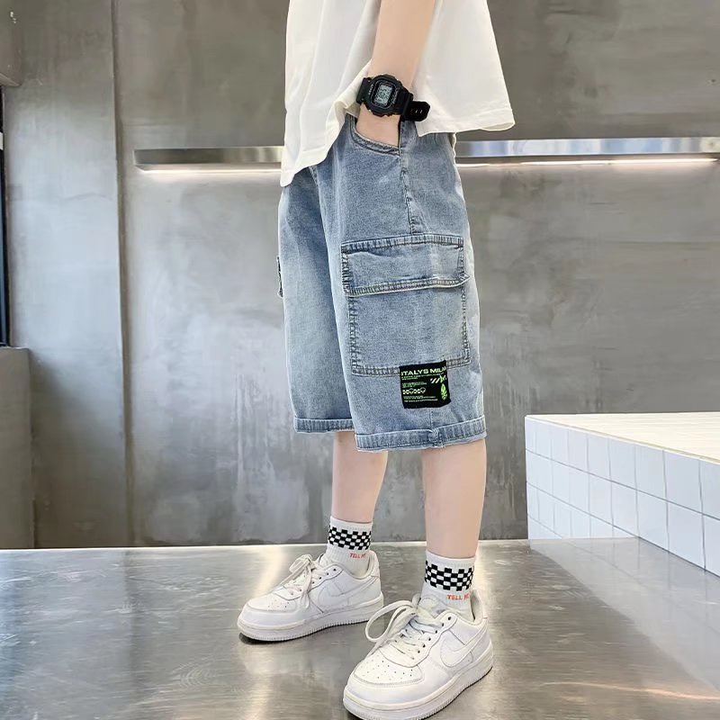 Quần short BXPB denim dáng rộng nhiều túi thời trang mùa hè cho bé trai