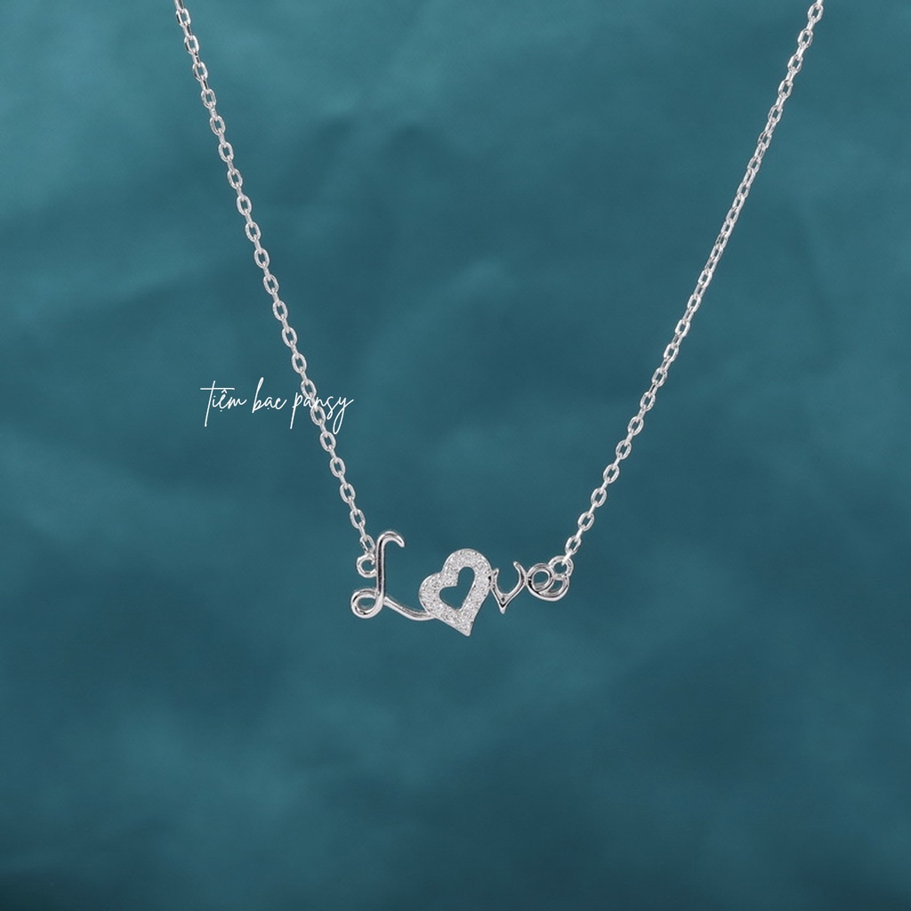 Vòng cổ bạc nữ Love tim nạm đá xinh xắn - Dây chuyền bạc ta cao cấp PANSY