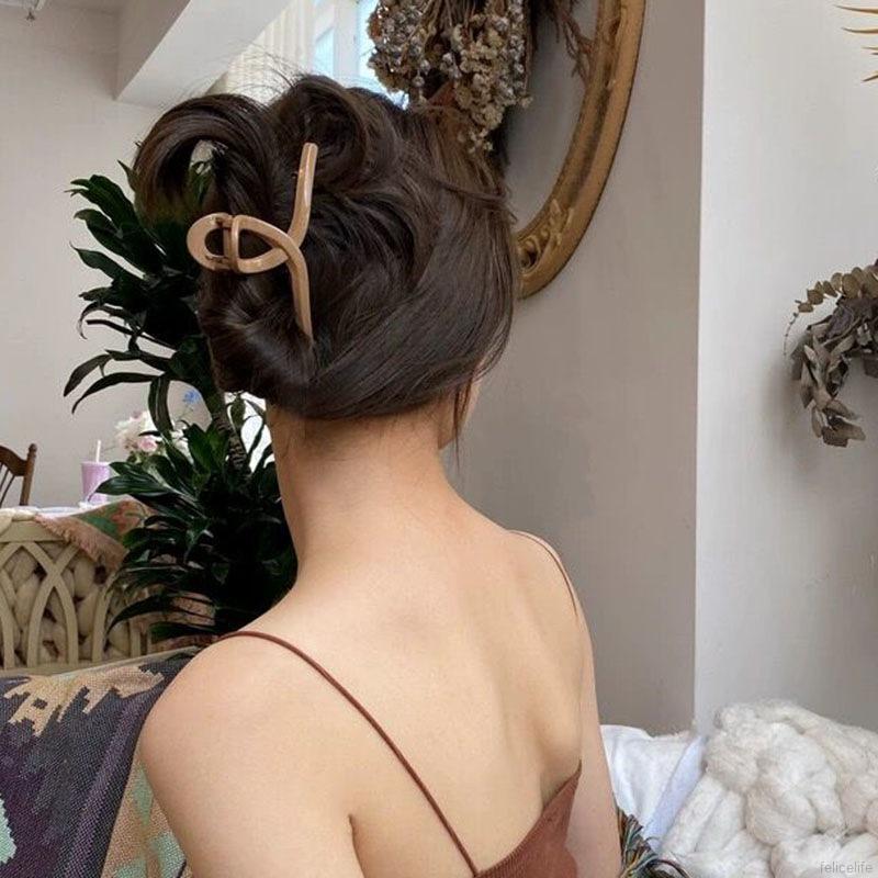 Kẹp Tóc Nhựa Màu Trơn Phong Cách Retro Thanh Lịch Cho Nữ