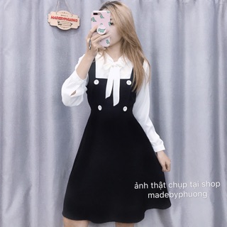 Đầm yếm đen xòe 4 cúc