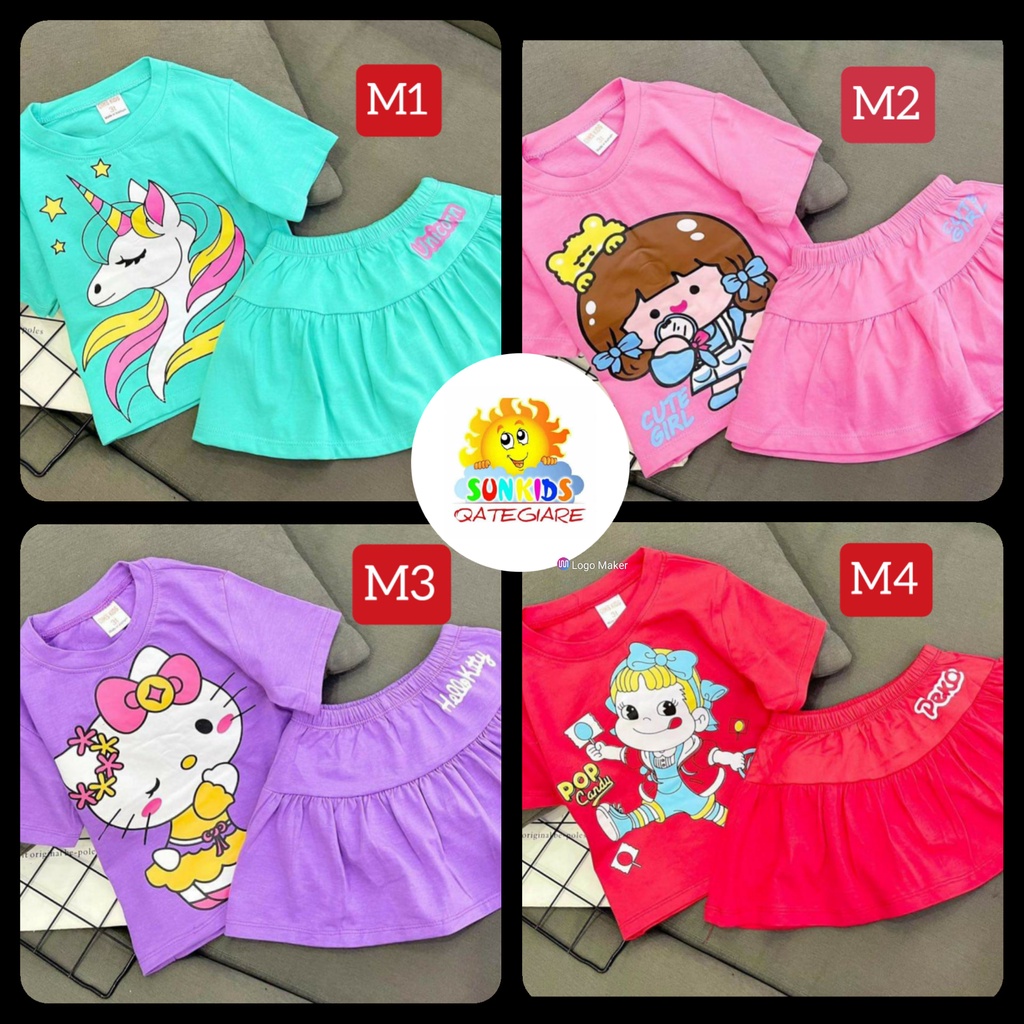 [20-40ký] GBV26 Set đồ bộ áo + chân váy kèm chip siêu yêu cho bé gái size đại thun cotton co giãn 4 chiều năng động.