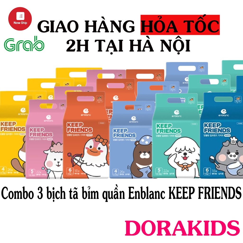 Combo 3 bịch tã bỉm quần Enblanc KEEP FRIENDS nội địa Hàn Quốc L26, XL22, XXL18