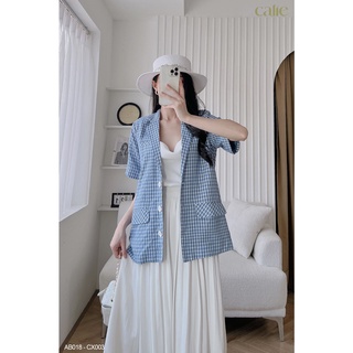 Áo blazer kẻ tay cộc basic cổ V dáng dứng Calie AB018