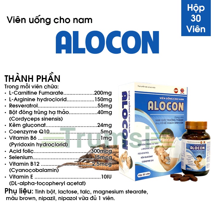 Viên Uống Bổ Thận Tráng Dương Tăng Cường Sinh Lý Mạnh Tinh Trùng Tăng Khả Năng Thụ Thai Alocon Nam Vạn Tam Chính Hãng