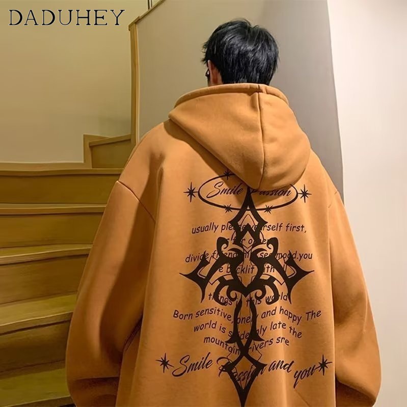 DaDuHey Men's Chic Fashionable Printed Autumn Top Autumn Korean Style New round Neck Loose Sweater