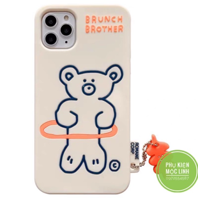 Tặng kèm móc tay  Iphone X xs max 11 pro max ốp gấu bear Brunch Brother