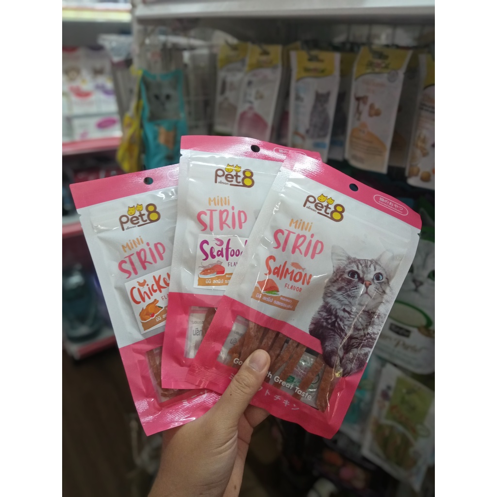 [Ảnh thật] Snack sợi thịt thưởng Pet8 Mini Strip cho mèo gói 35g