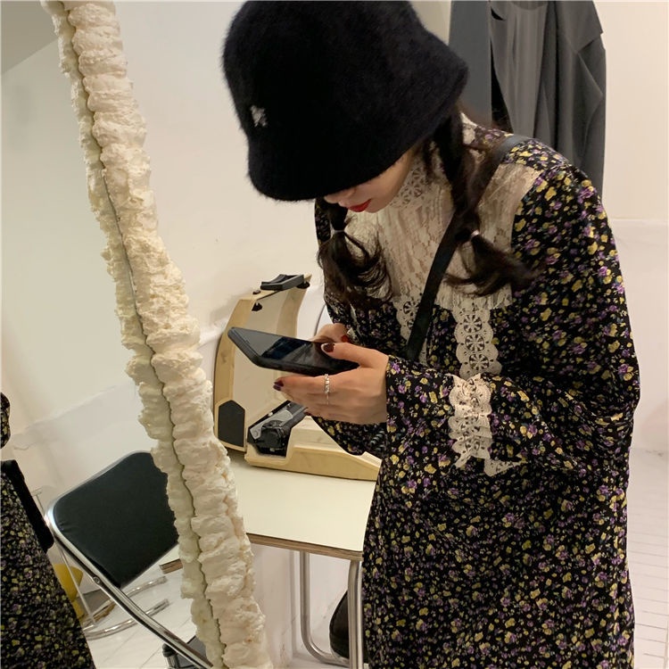 Đầm Hoa Phối Ren Thời Trang Thu Đông Cho Nữ