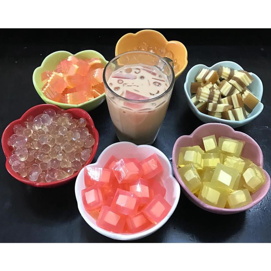 SET LÀM PUDDING 5 vị DÂU, SOCOLA, KHOAI MÔN, TRÀ XANH, XOÀI- chỉ có tại Xưởng Chè ngon và đồ ăn vặt