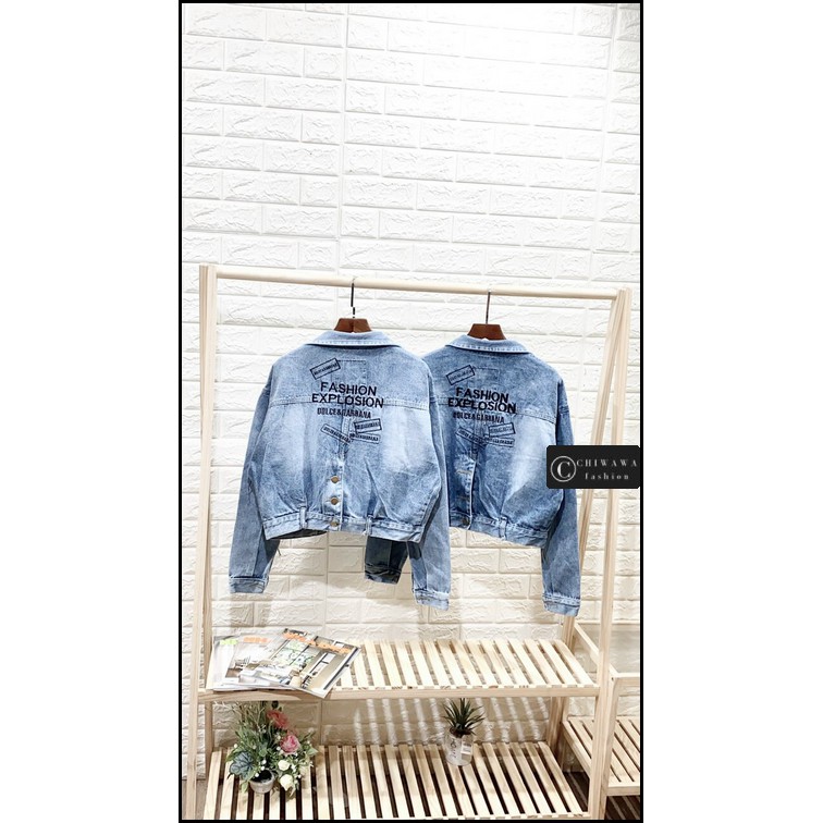 [Bigsize] Áo khoác jean nữ Explosion xanh chéo đen chéo cao cấp form 48-59kg Chiwawa shop giá sỉ C4