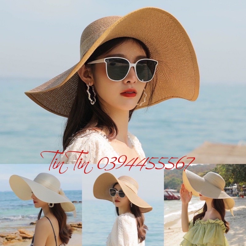 Mũ cói rộng vành, nón cói đi biển nữ vành lớn đai nơ phong cách vintage chống nắng sống ảo cực chill và sang chảnh