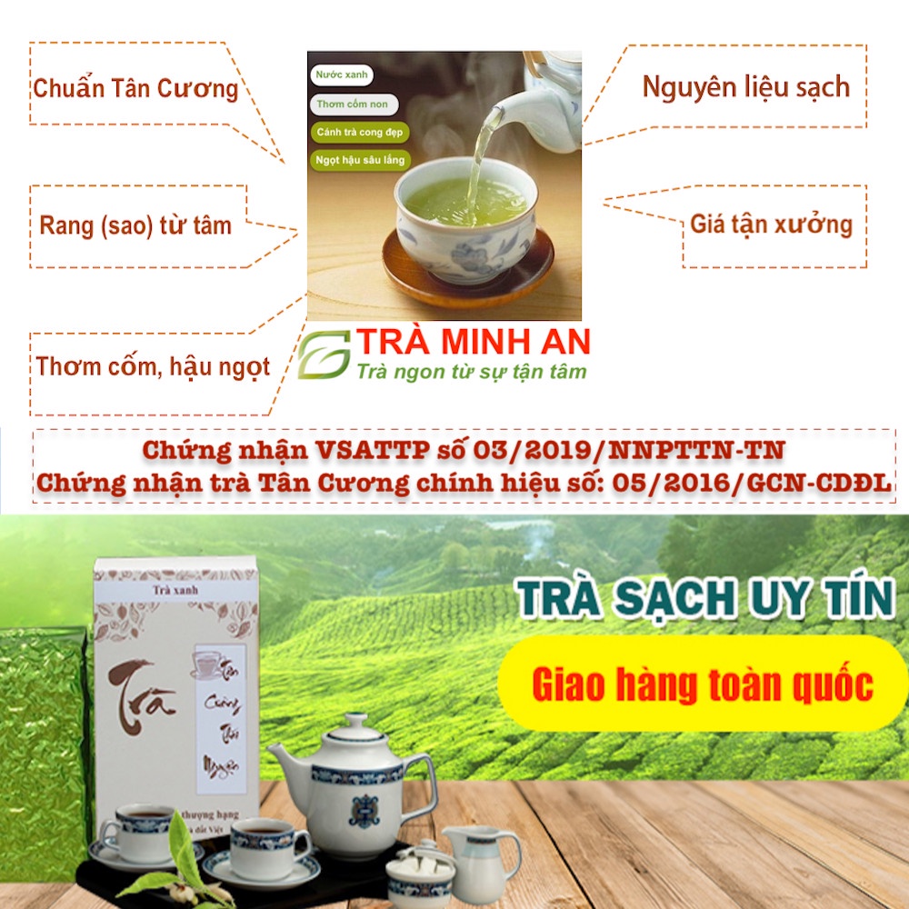 Trà Bắc Thái Nguyên ngon tận xưởng 100g, chè xanh Tân Cương Thái Nguyên rang sao thủ công thơm hậu ngọt TRÀ MINH AN