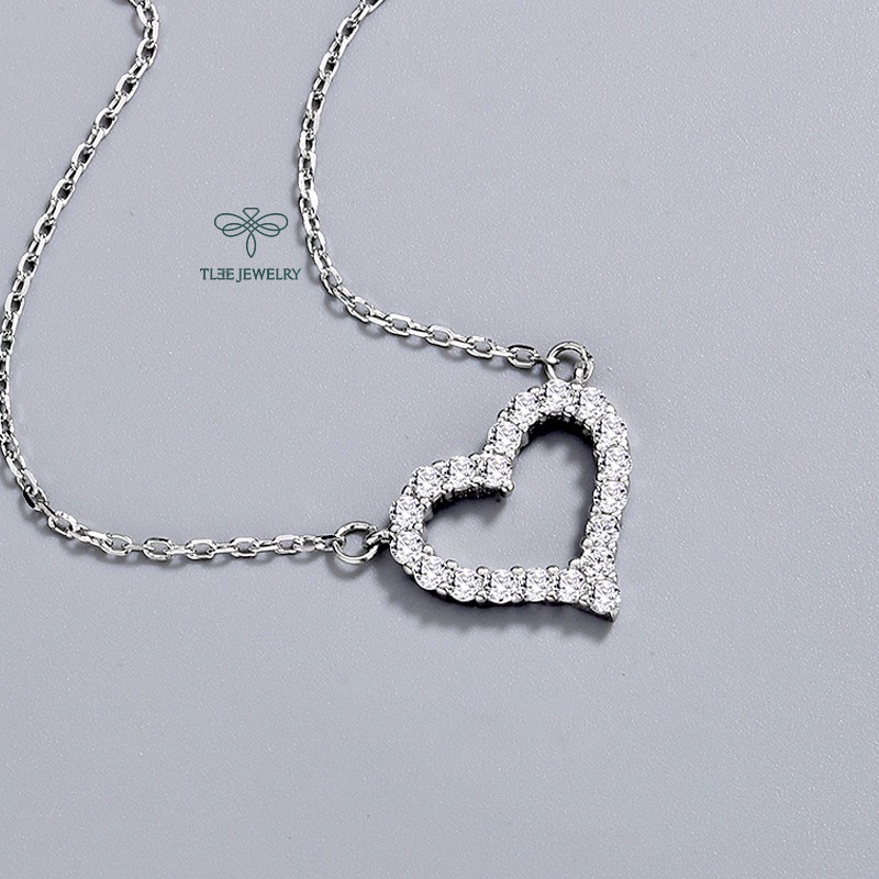 Dây chuyền bạc nữ TLEE tim rỗng nạm đá viền cao cấp TleeJewelry D0116