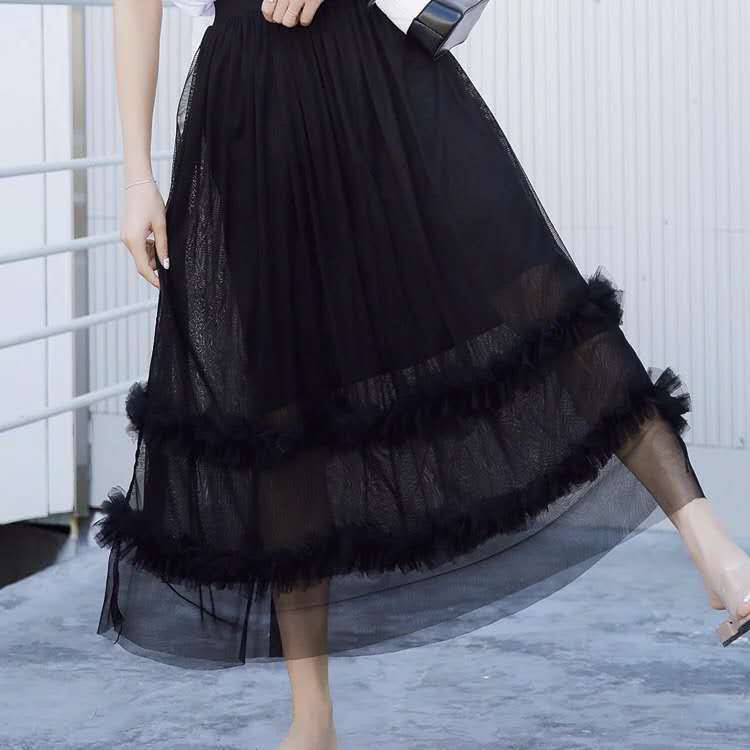 Chân Váy Chữ A Vải Tuyn Xếp Ly Chiều Dài Trung Bình Thời Trang Mùa Hè Hàng Mới Cho Bạn Nữ (Có Lớp Lót)