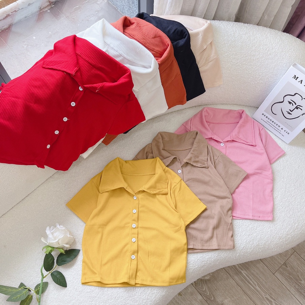 Áo croptop nữ sơ mi cài nút nhiều màu siêu xinh cho cô nàng năng động na