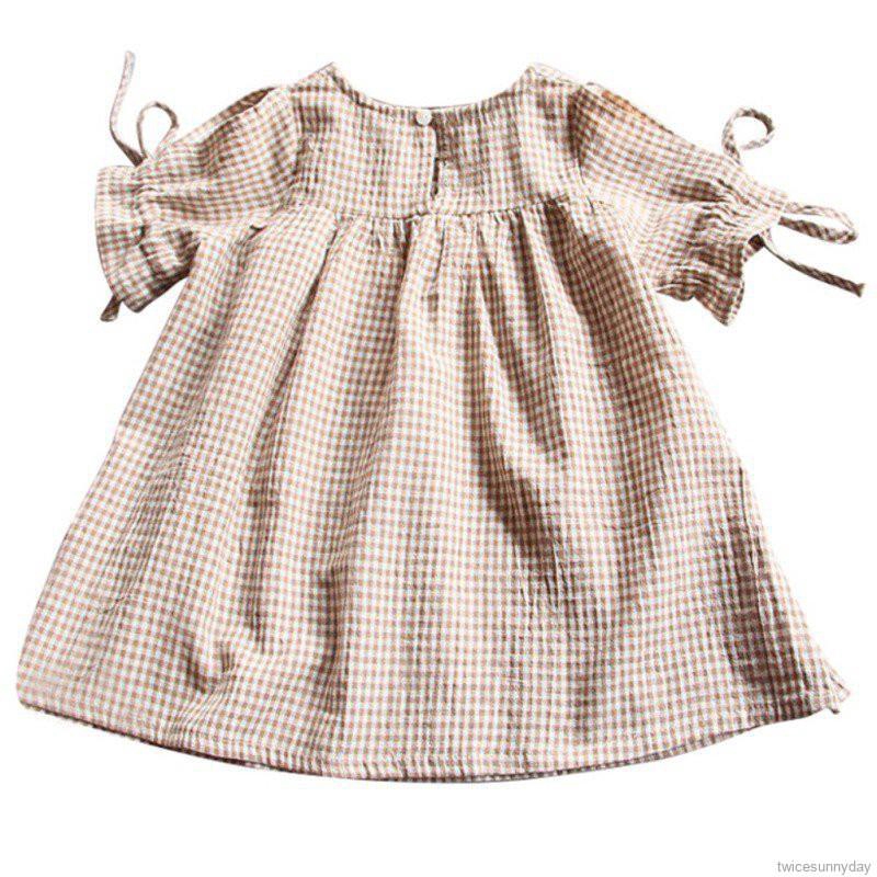 Đầm Cotton Ngắn Tay Cổ Tròn Đáng Yêu Cho Bé Gái