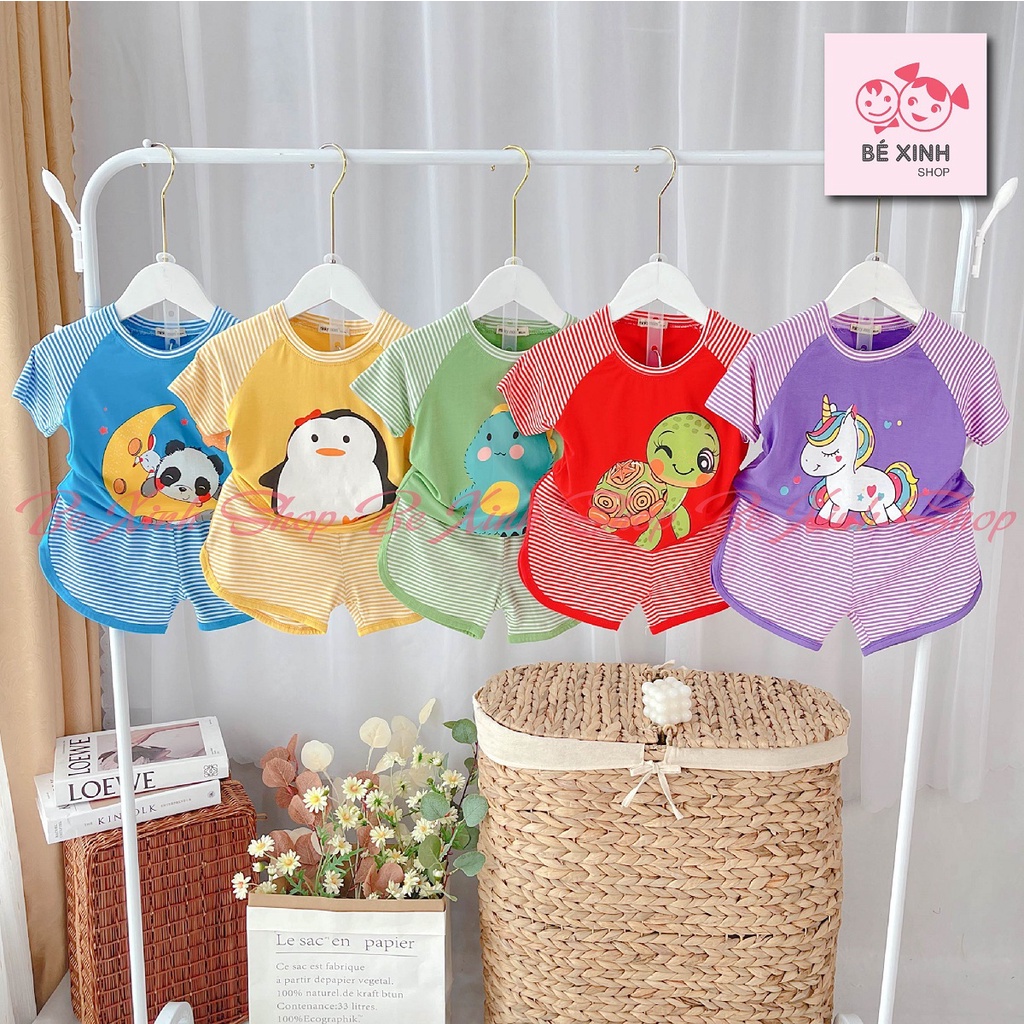 Bộ Quần Áo Cộc Tay Thun Lạnh Cho Trẻ Em Trai Gái Minky Mom  Set Quần Áo Thun Lạnh Cho Bé Trai Gái CỘC NGỰA RÙA