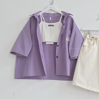 [ảnh thật] Áo sơ mi croptop dáng thụng 2 màu