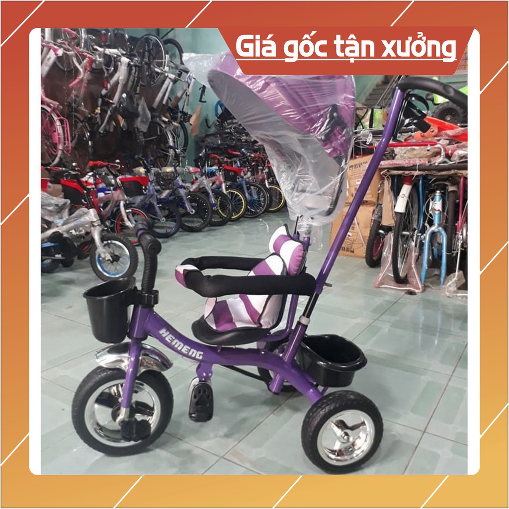 [Giá sỉ] Xe đẩy 3 bánh có bàn đạp + mái che (có bảo hiểm, đệm lót, chuông, giỏ đồ)