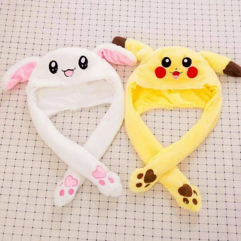 Mũ trùm đầu tai thỏ, pikachu điều khiển tai