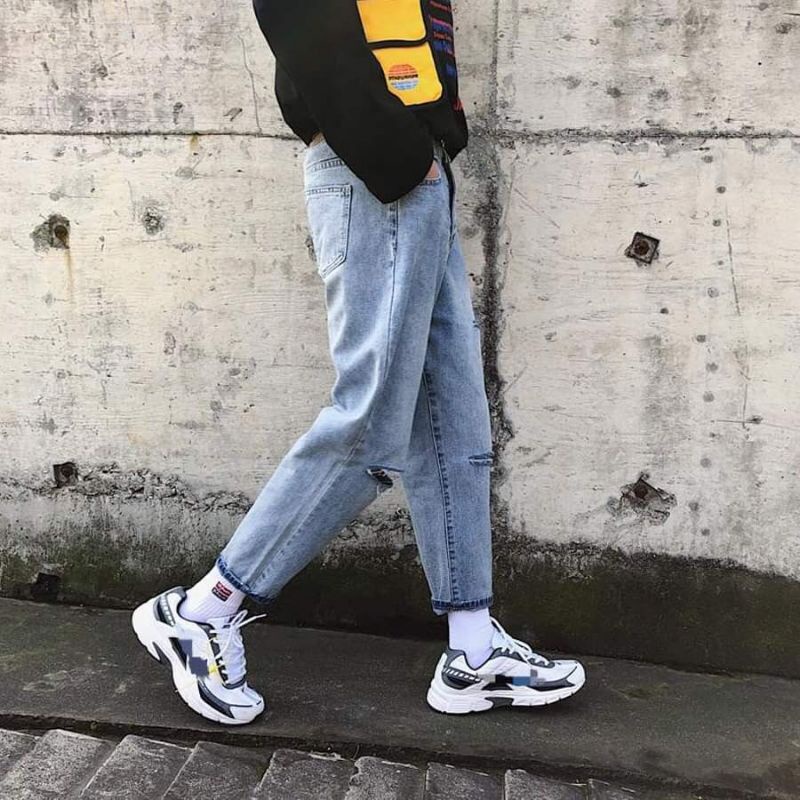 quần baggy jean nam rách gối ống rộng suông chất bò cao cấp vải đẹp 011 | BigBuy360 - bigbuy360.vn