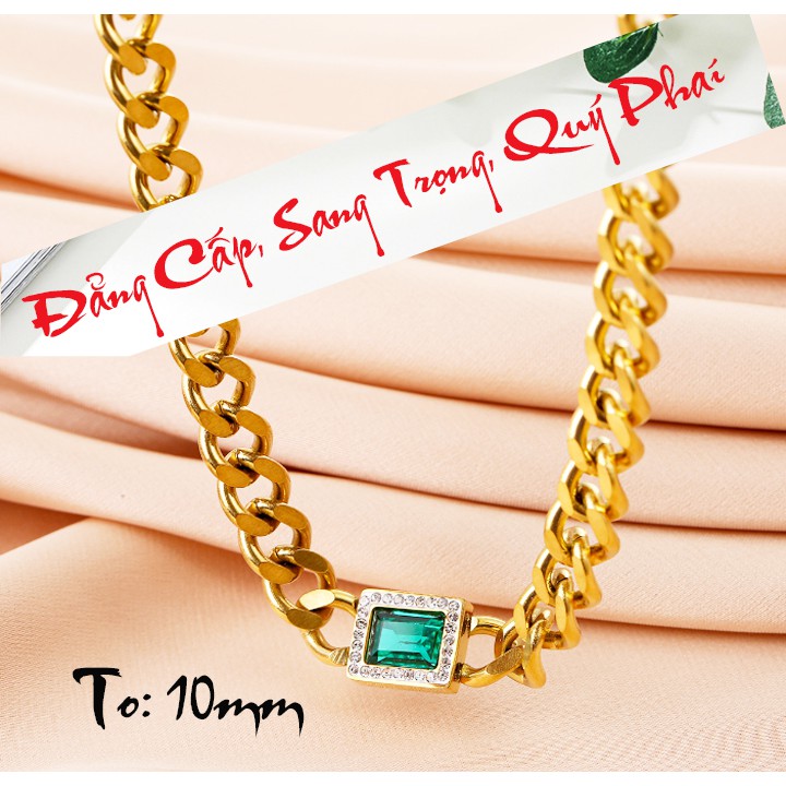 Dây chuyền titan kiểu xích 10ly mặt vuông đính đá xanh siêu đẹp, bền màu, hợp thời trang