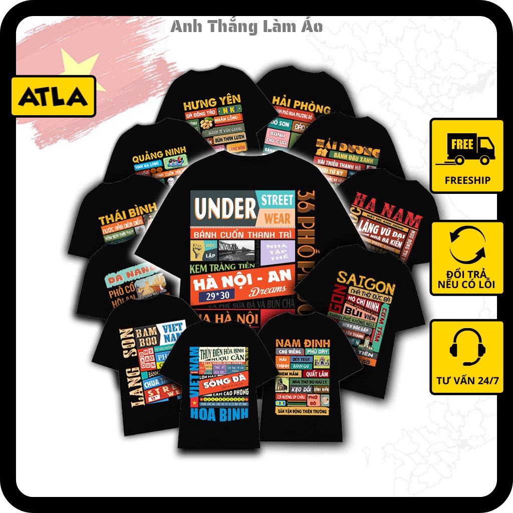Áo Thun 63 Tỉnh Thành VN Chất Liệu 100% Cotton Co Giãn Thoáng Mát Form Rộng Nam Nữ