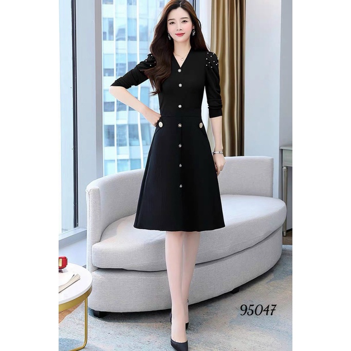 ĐẦM XÒE VINTAGE ĐÍNH NÚT SANG TRỌNG LỊCH THIỆP QUÝ PHÁI / CÓ SIZE 70KG LANA FASHION