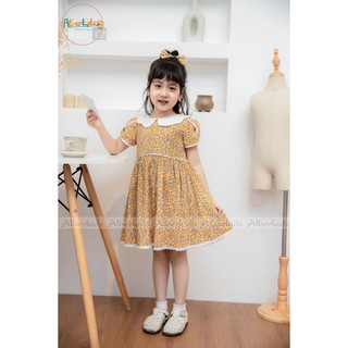 Váy hoa nhí Vàng Phối cổ Trắng ALBER Cho Bé Gái 1-10 Tuổi