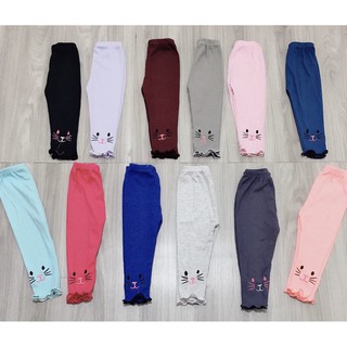 Quần legging Len Tăm cho bé thêu họa tiết dâu tây/hình mèo cho bé gái siêu yêu