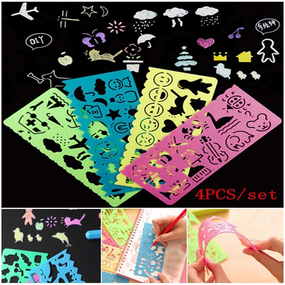 Set 1 / 4 Thước Hình Học Vẽ Hình Động Vật Vui Nhộn Cho Bé