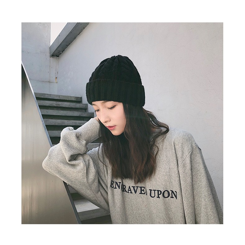 Mũ Len Dệt Kim Màu Trơn Phong Cách Hàn Quốc Thời Trang Mùa Đông Cho Nữ
