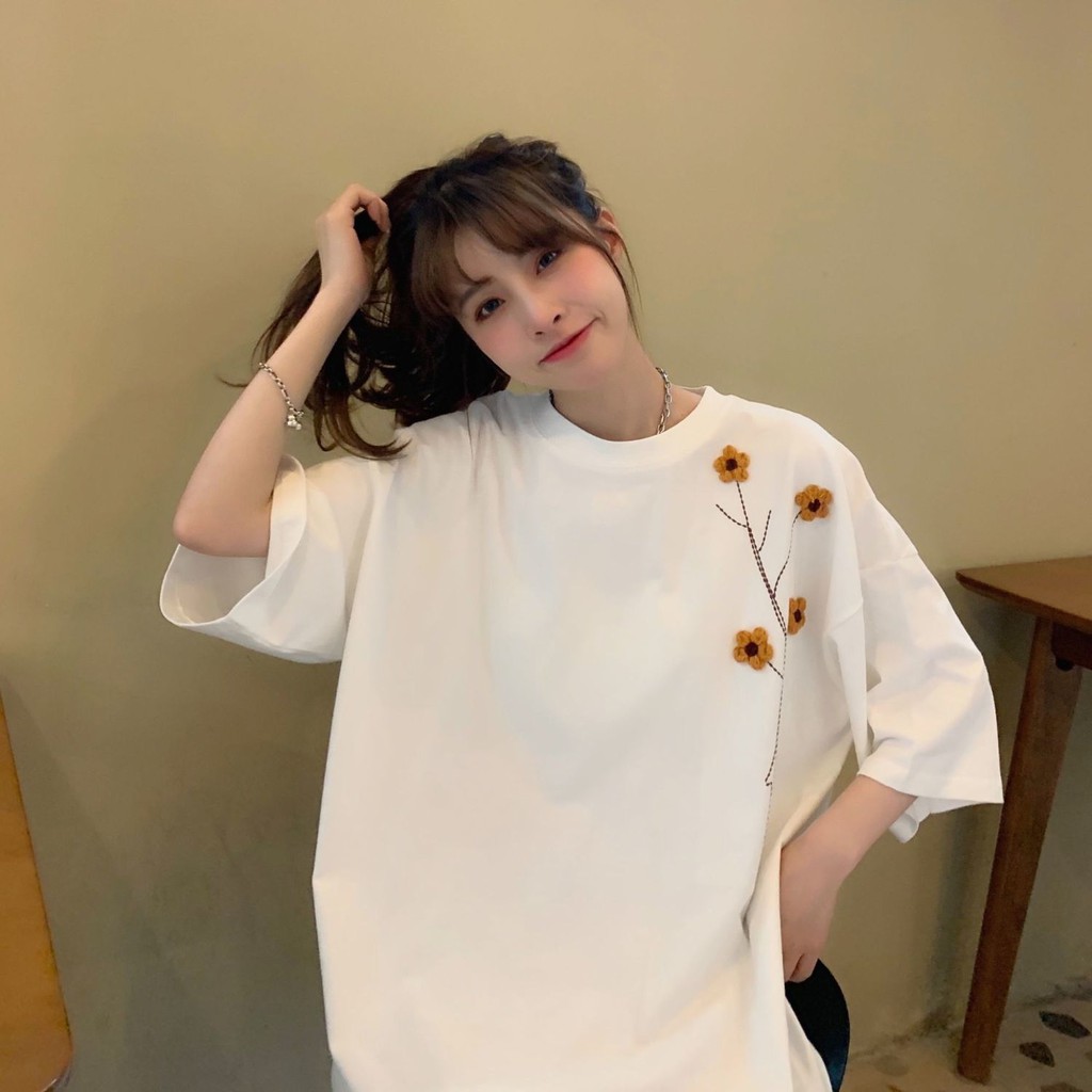 fat mm summer short-sleeved T-shirt women 2021 new Korean embroidery loose large size women s clothing all-match ins tide