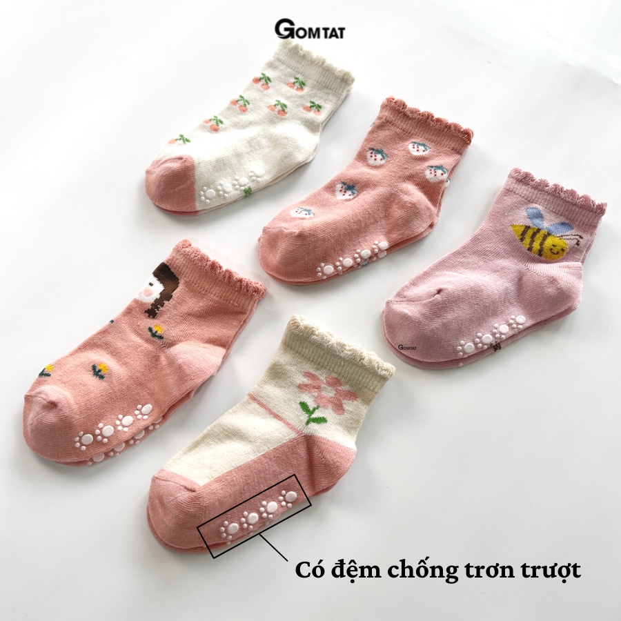 Set 5 đôi tất vớ cho bé gái GOMTAT chống trượt dễ thương màu hồng, chất liệu cotton cao cấp, mềm mại - LISU-TREEM-NU03
