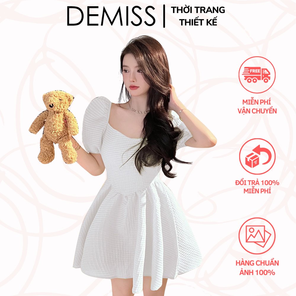 Váy Trắng Xòe Tay 💖DEMISS💖 Đầm Trắng Xòe Tay Búp Xốp RiNo Đơn Giản Xinh Xắn - V-TRẮNG-69