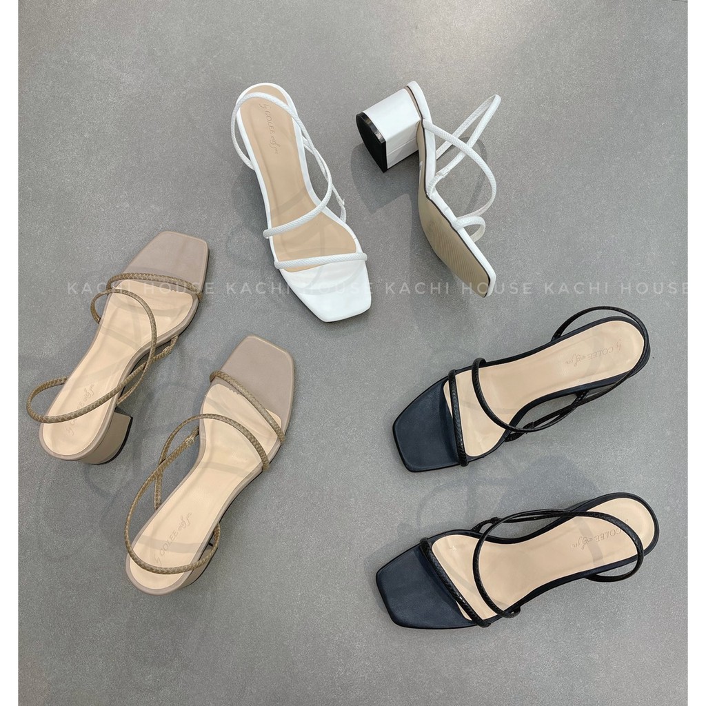 Sandal 2 quai ngang gót vuông
