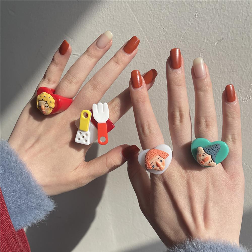 Nhẫn Acrylic Hình Trái Tim Phong Cách Retro Thời Trang Cho Nữ